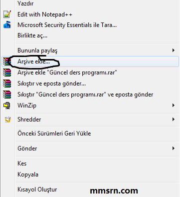 rarlı dosyalara şifre koymak 1