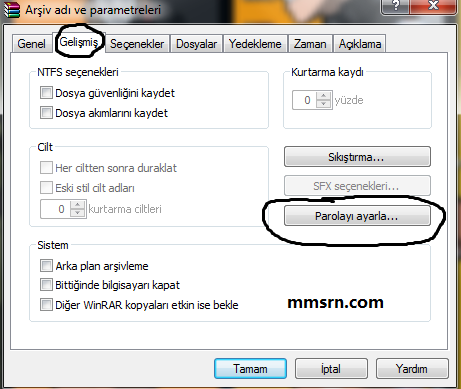 rarlı dosyalara şifre koymak 2