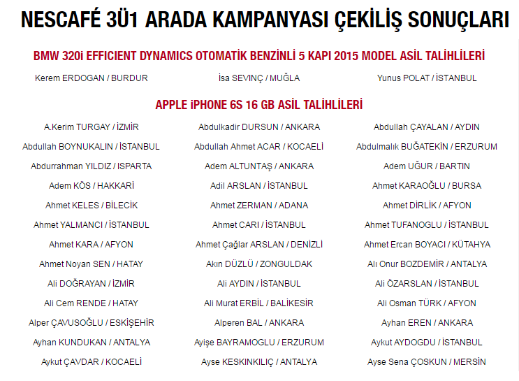 nescafe çekiliş sonuçları 1