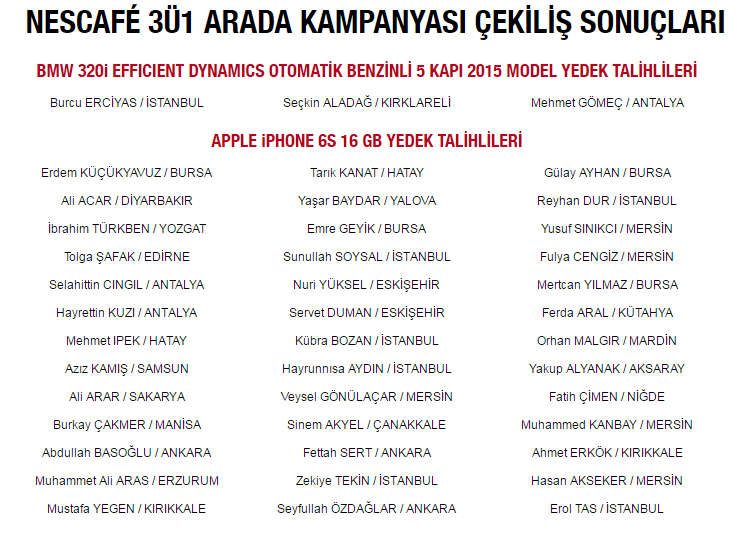 nescafe çekiliş sonuçları 2
