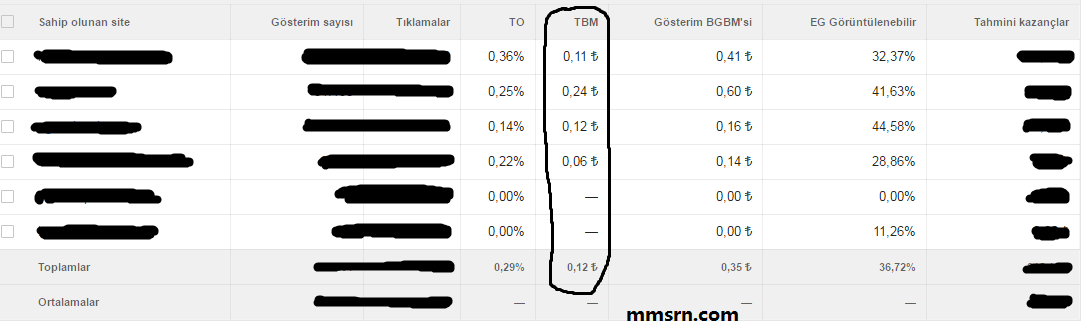 adsense tbm değeri 4