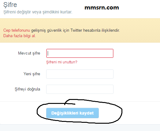 twitter şifre değiştirme 3