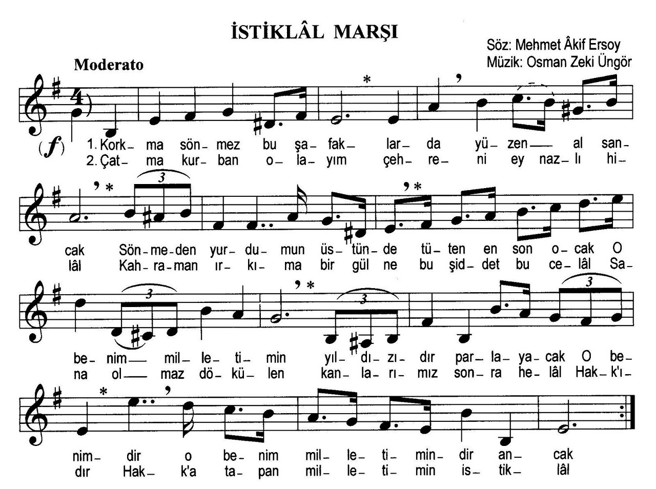 İstiklal Marşı Piyano Notaları