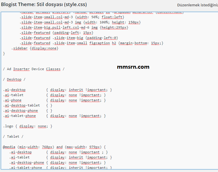 style css adsense kodları
