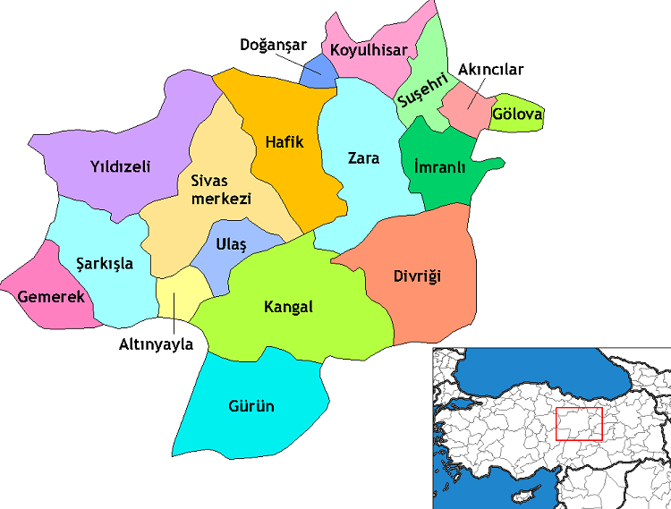 sivas ilçeler haritası