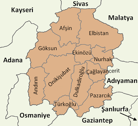 Kahramanmaraş ilçeler haritası